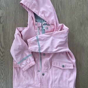 Hanna Andersson Pink Raincoat with Gray Lining and reflectors